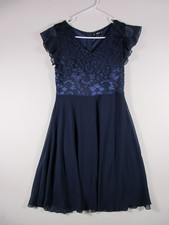 Shein Womens Ruffle Back Zip Dress V-Neck Cap Sleeve Lace Up Size M Blue