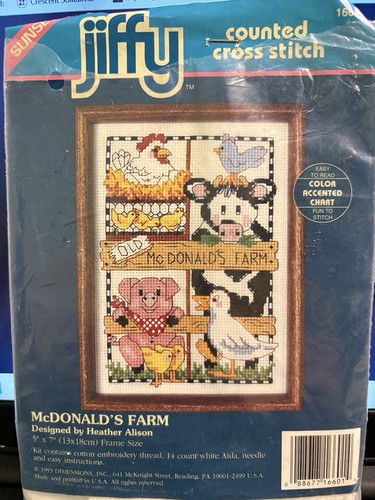Sunset Jiffy McDonald's Farm USED PARTIAL cross stitch kit