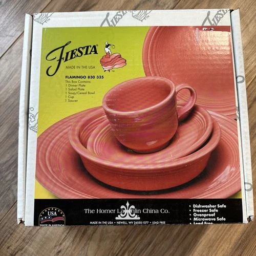 Fiestaware FLAMINGO 5 Pc Place Setting Dinner Salad Plate Soup Bowl Cup 830 335