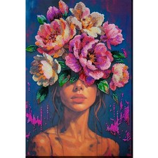 Bead Embroidery Kit - Girl with Flowers, DIY Beadwork Portrait, Handmade Craft