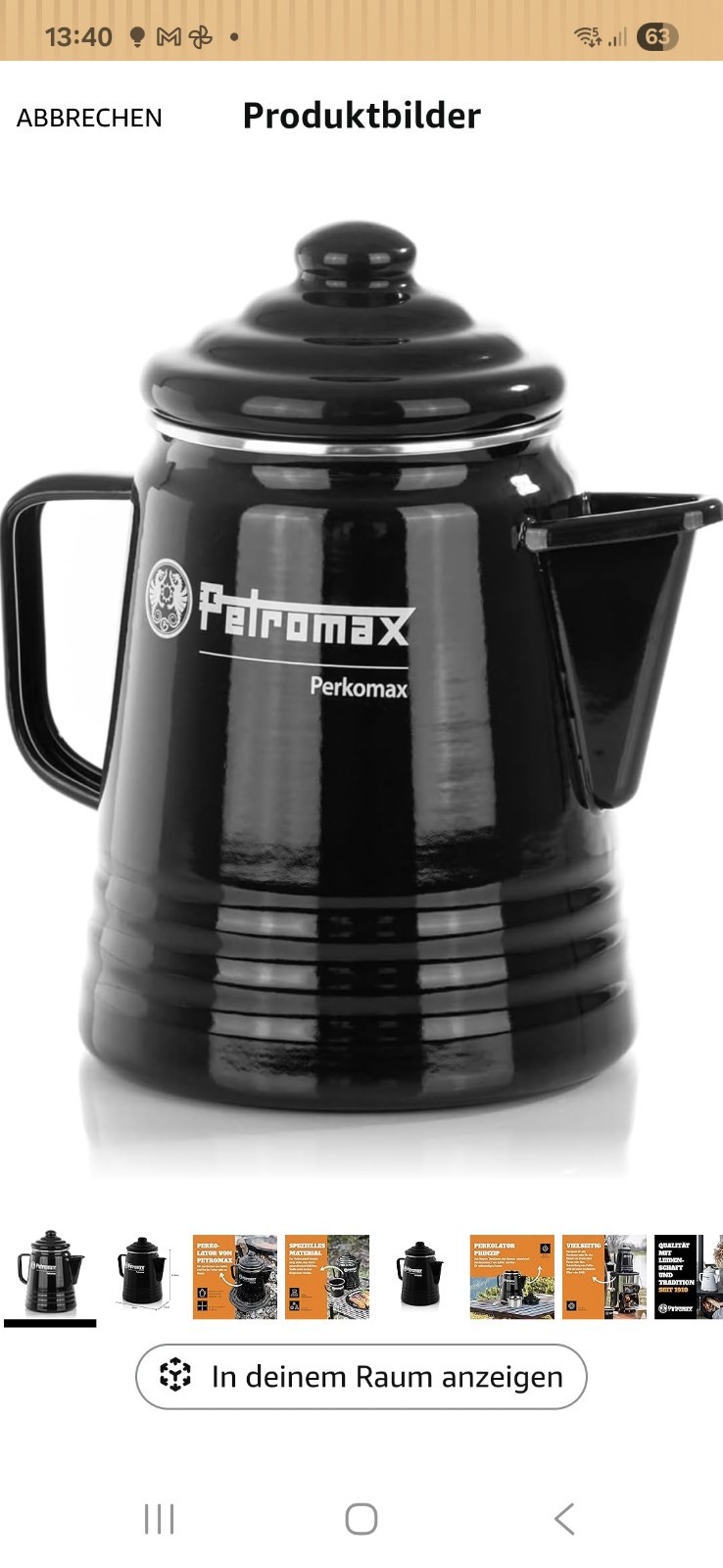 PETROMAX Tee Kaffee Perkolator Becher Kanne Emaille Camping Outdoor Zelten Tasse