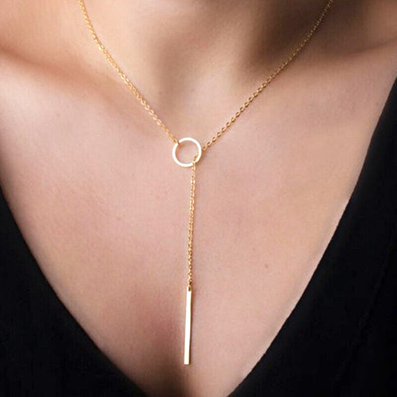 Women Fashion Jewelry Gold Silver Long Necklace Hoop Bar Pendant Lariat Y  Chain