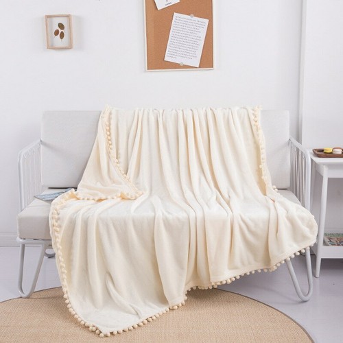 Nordic Pompom Flannel Sofa Blanket Boudoir Cozy Soft Warm Plush Throw Bed Cover - Picture 10 of 20