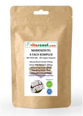 VITASCOUT Mariendistel 4-fach-Komplex - 365 Kapseln + Artischocke + Löwenzahn + Desmodium