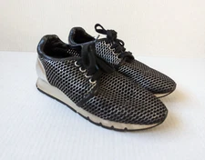 Voile Blanche Womens Sz 37 Black Leather Silver Mesh Upper Sneakers