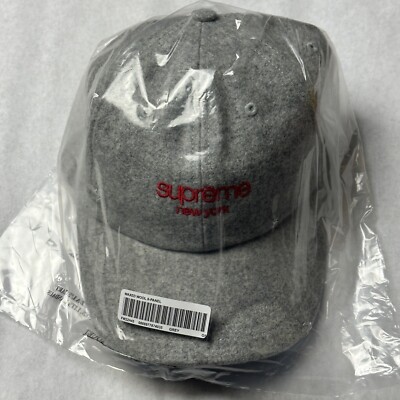 BRAND NEW Supreme Waxed Wool 6-Panel Cap Hat Grey Red FW22