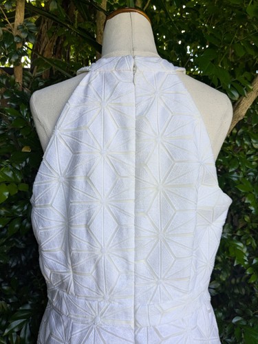 Wayne Cooper White Star-Textured Sleeveless Lined Midi Dress Size 12 EUC - Picture 5 of 9