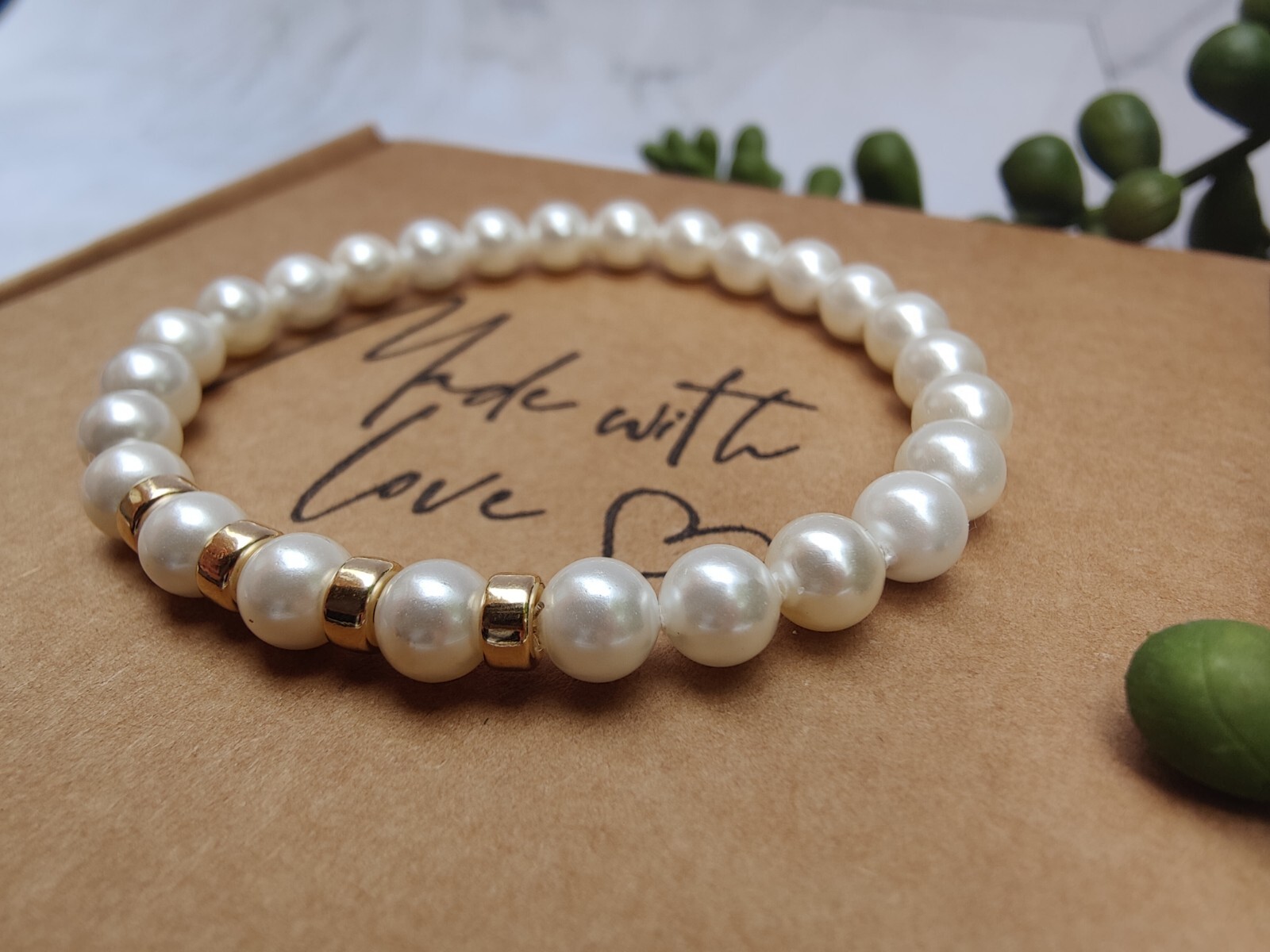 Mother Of Pearl & Gold Stretch Bracelet, June Birthstone, Wedding Bracelet
