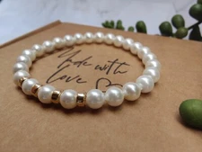 Mother Of Pearl & Gold Stretch Bracelet, June Birthstone, Wedding Bracelet