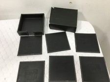Set of 6 Black Leather Coasters Cup Glass Table Pad with Coaster Holder E MC2