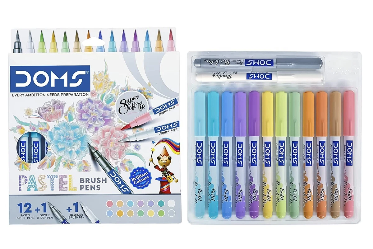 Doms Super Soft Tip Pastel Shades Brush Pen Set of 12+1 Best Fast Free  Shipping