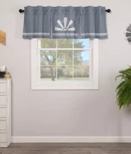 Farmhouse 20"x60" Windmill Valance Blue Rod  Window Curtains VHC Brands Set Of 3