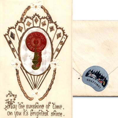Christmas 1935 Bad Heart, Alta. Celluloid Xmas Card +Envelope Alberta Canada C57