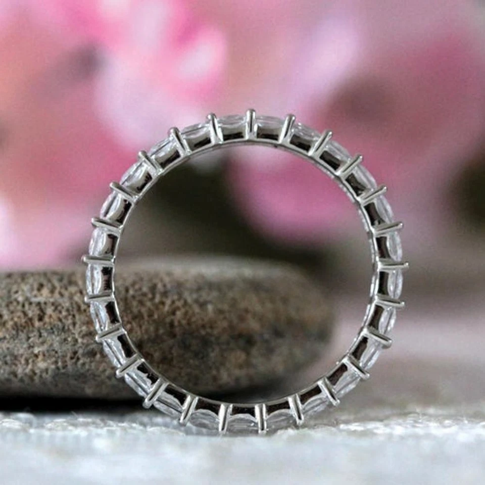 Обручальное кольцо 3,42 карата с белым камнем принцессы вечность из чистого 14-каратного белого золота - Изображение 4 из 4