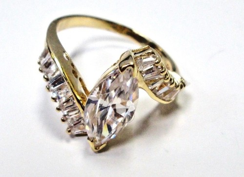 AX7 Precioso ANILLO DE COMPROMISO MARQUESA ORO AMARILLO 10K talla 7,25 transparente simulado - Imagen 2 de 7