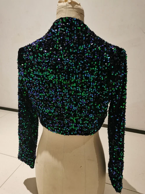 Chaqueta de Boda Bling Chaquetas con Lentejuelas 3/4 Manga Larga Fiesta Abrigo Chaqueta Nupcial Foto 3 de 4