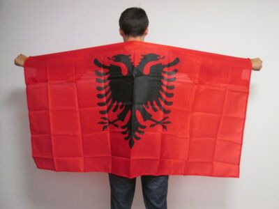 Set Di 2 Bracciali Nastro Saldatura Bandiera Albania - 7x8 Cm Per Tifo Sportivo E Partite