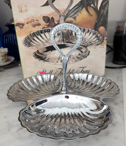 Vintage Irvinware muschelförmiges Leckerbissen Tablett mit Griff verchromt Servierschale - Bild 2 von 10