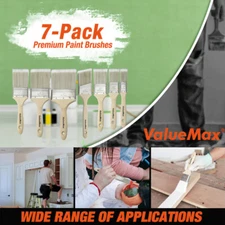 ValueMax 7PC Utility Paint Brushes Set Flat Angled Paint Brush Birch Wood Handle