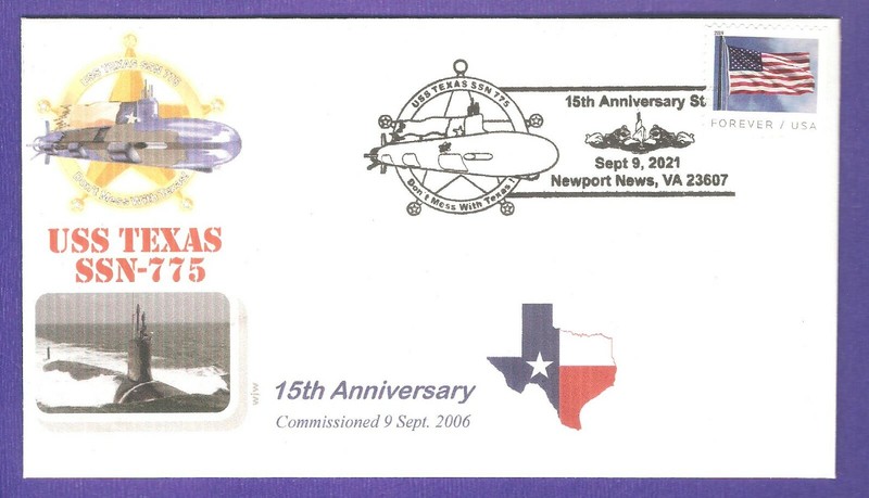 GREYTCOVERS NAVAL COVER USS TEXAS SSN-775 15TH ANNIVERSARY OF COMMISSIONING 
