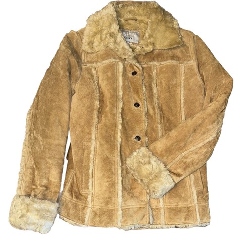 Vintage Penny Lane Coat Womens M Y2K Wilsons Suede Sherpa Lined Hippy Boho