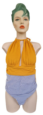 Cupshe Damen Badeanzug Sommer Strand Bademode gestreift Senfgelb  Gr. XXL