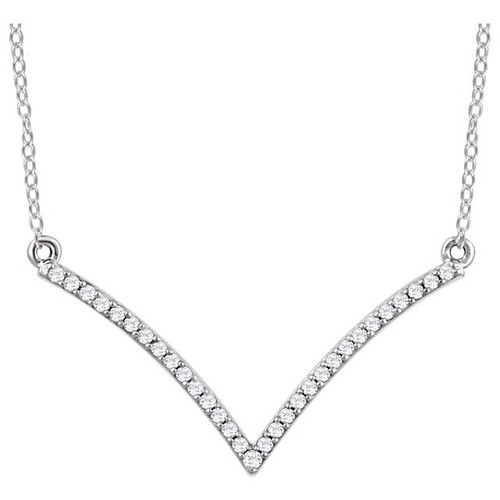 Diamond Necklace 1/6 Ct. 14K Rose Gold V Shaped Necklace 14K 18" - Picture 3 of 10
