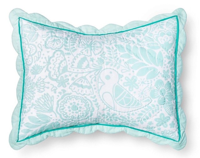 PILLOWFORT PILLOW SHAM STANDARD BIRDS SCALLOPED MINT GREEN NEW eBay
