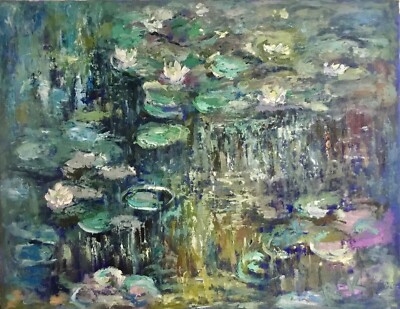 Waterlilies Pond Oil Painting Monet Inspired Impressionist Art Large 70×90 sm