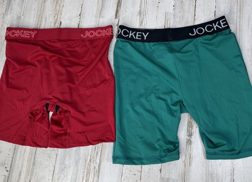 Jockey MEN'S boxer briefs size S 2 pack Red Green Solid- New Without Tags X12 - Picture 2 of 8
