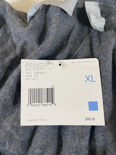NWT Liz Claiborne V Neck Gray Knit Cami Tank Sz XL Cotton Cashmere Blend Top - Picture 4 of 6