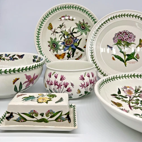 Portmeirion Botanic Garden 6pc Serving Bowls Platters Butter Dish Butterflies