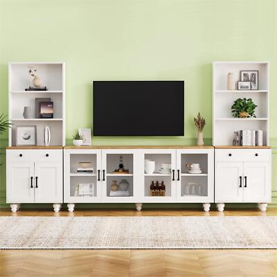 TV Stand Cabinet for 70''TVs Entertainment Center with Bookshelf & Glass Doors