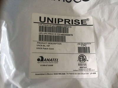 COMMSCOPE UNIPRISE SOLUTIONS UNC6-BL-15F CAT6 Patch Cord 15 ft