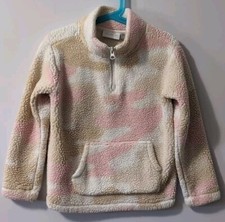 Girls Children's Place Sherpa Fleece 1/4 Zip Pink Army Pullover Small 5/6