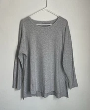 Chicos Zenergy Size 3 Shirt Gray Crew Neck Tee Long Sleeve Stretch Womens XL