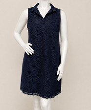 Faded Glory Womens XXL 2X Navy Blue Lace Shift Dress Sleeveless Collared Lined