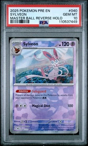 Pokemon Sylveon Prismatic Evolutions Master Ball Reverse Holo #040 PSA 10