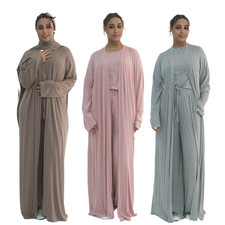 3pcs Muslim Women Open Cardigan Blouse Pants Sets Islamic Kaftan Ramadan Suit