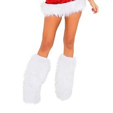 Womens Fluffy Faux Fur Leg Warmers Winter Furry Leg Warmers Long One Size White