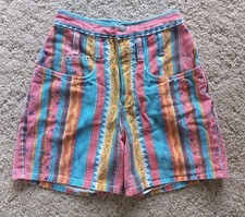 RARE VTG 80s GITANO High Waisted Shorts Pink Geometric Tribal Stripes Heart Star
