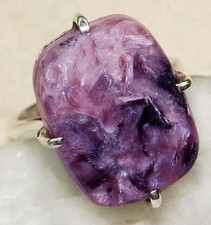 Natural Siberian Charoite 925 Solid Sterling Silver Ring Sz 7.5 B16-6