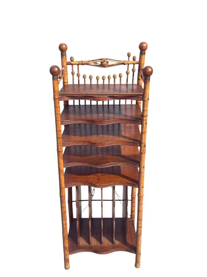 antique victorian stick and ball eastlake bamboo bookshelf magazine rack 1890 - Image 2 of 4