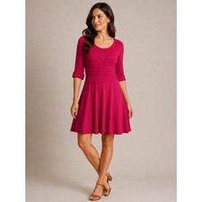 Eliza J Fit & Flare Sweater Dress Womens Large Pink 3/4 Sleeve Textured Knit