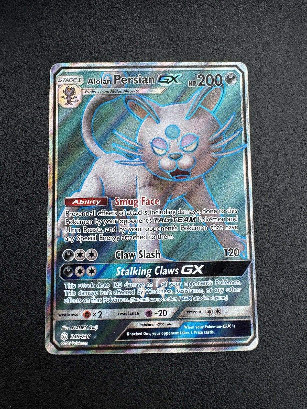 POKEMON TCG ALOLAN PERSIAN GX 219/236 S&M COSMIC ECLIPSE FULL ART UR!!