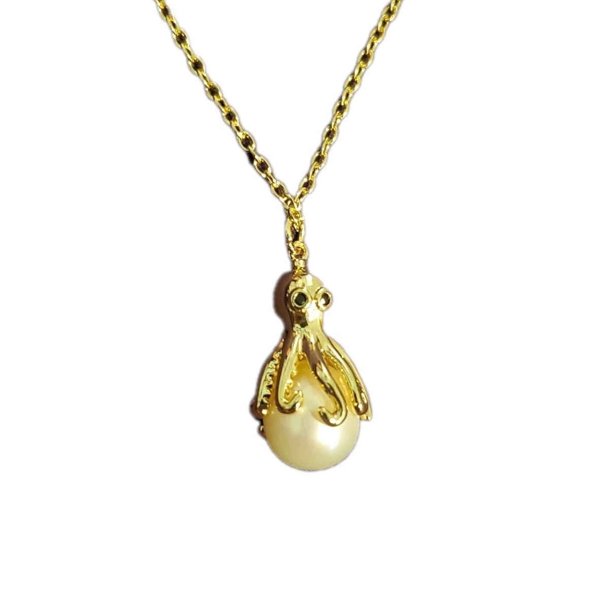 Freshwater Cultured Pearl Octopus Pendant Necklace Gold Plated Jewelry