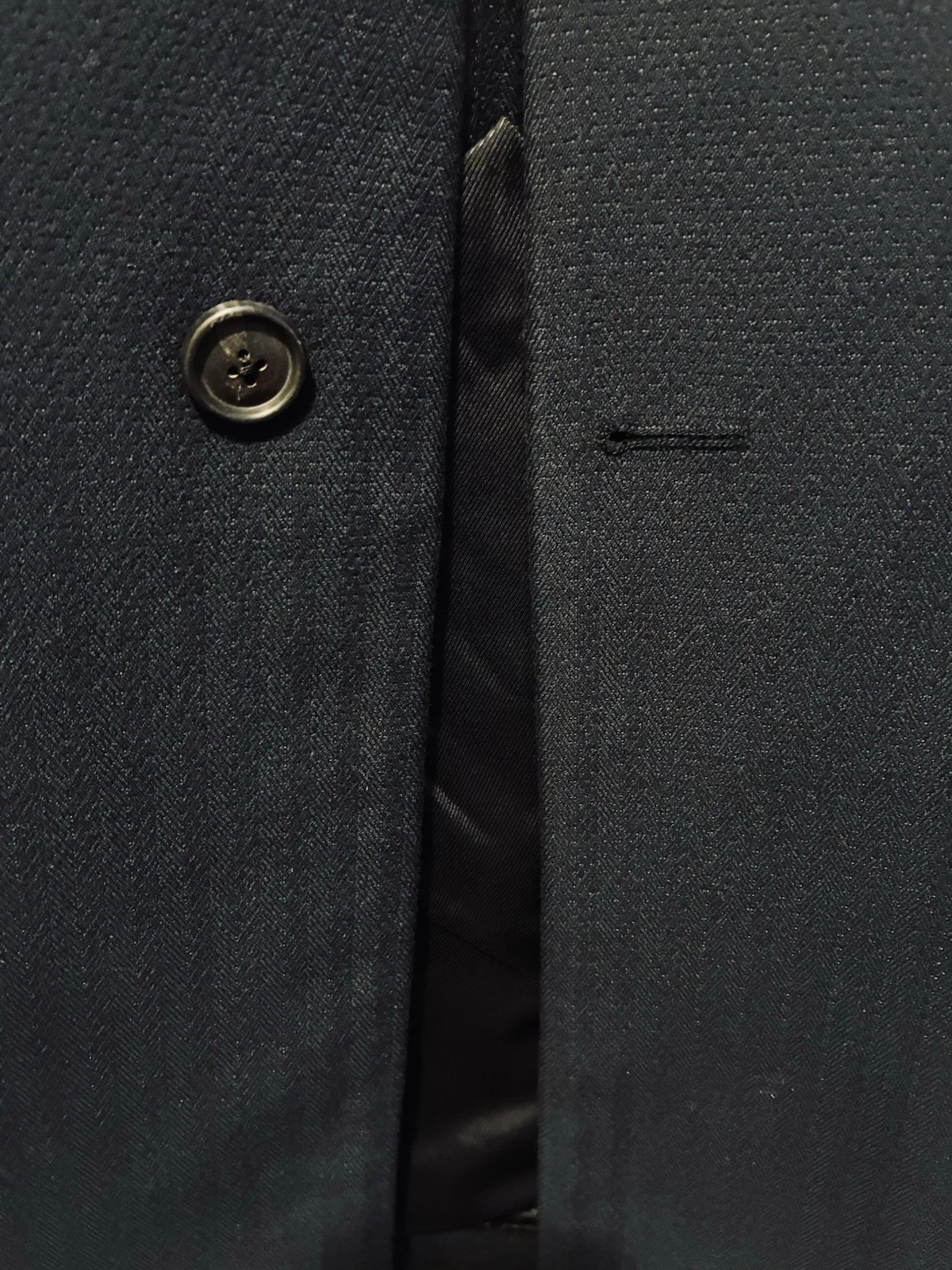 Burberry London Men's Navy Herringbone Long Lined Overcoat Coat Size 38 Reg image 12