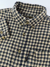 Drake Men s Size Large Navy/Tan Plaid Flannel Button Up Long Sleeve Pocket N8