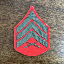 Vintage USMC Marine Corps Sergeant E-5 Chevron Rank Patch Uniform Green on Red 