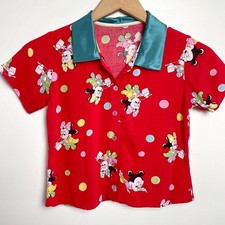 Vintage Y2K 90s Disney Toddler Kids Button Up Top Minnie Mouse Polka Dot Retro